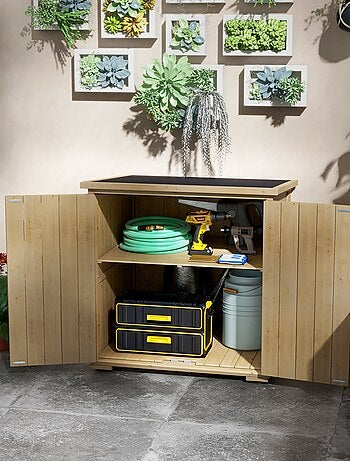 Armoire de jardin 2 portes croisillons étagère toit bitumé bois