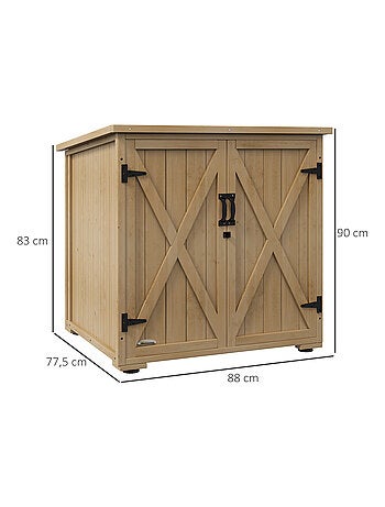 Armoire de jardin 2 portes croisillons étagère toit bitumé bois