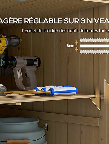 Armoire de jardin 2 portes croisillons étagère toit bitumé bois