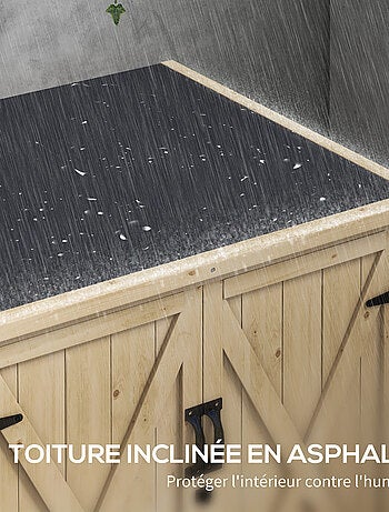 Armoire de jardin 2 portes croisillons étagère toit bitumé bois