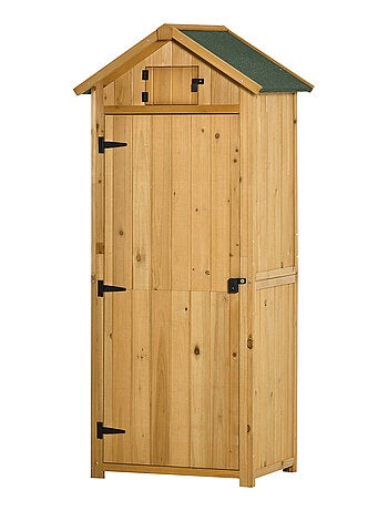 Armoire de jardin 3 étagères 2 portes loquets bois sapin