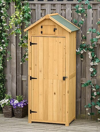 Armoire de jardin 3 étagères 2 portes loquets bois sapin