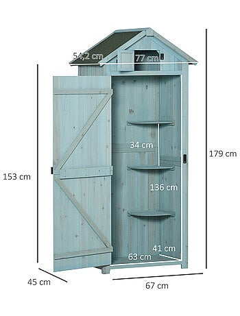 Armoire de jardin 3 étagères 2 portes loquets bois sapin