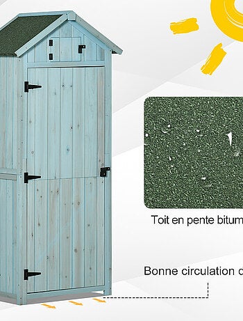 Armoire de jardin 3 étagères 2 portes loquets bois sapin