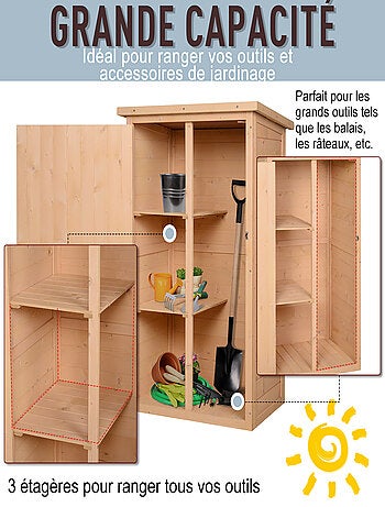 Armoire de jardin porte verrouillable 2 étagères bois sapin