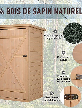 Armoire de jardin porte verrouillable 2 étagères bois sapin