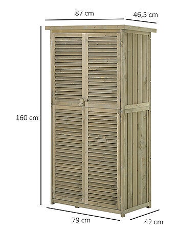 Armoire de jardin portes persiennes 2 étagères bois pin