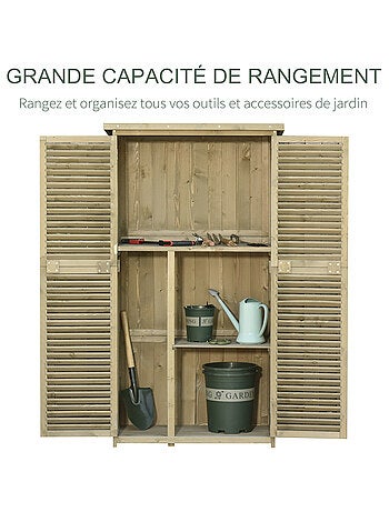 Armoire de jardin portes persiennes 2 étagères bois pin