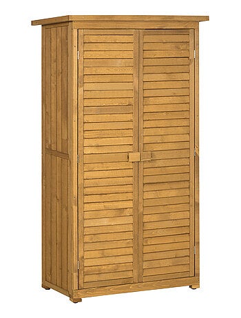 Armoire de jardin portes persiennes 2 étagères sapin pré-huilé