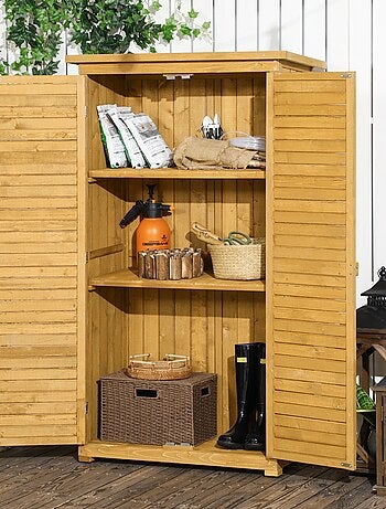 Armoire de jardin portes persiennes 2 étagères sapin pré-huilé