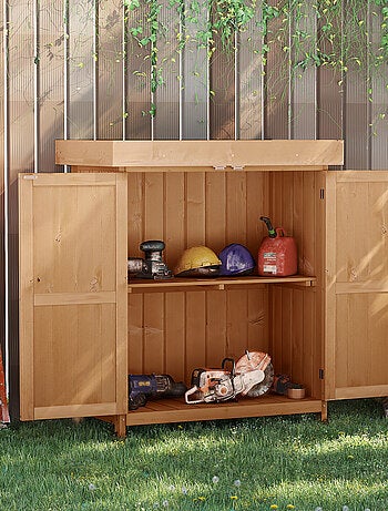 Armoire de jardin sur pied 2 portes étagère toit bitumé relevable