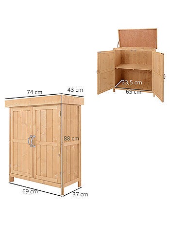 Armoire de jardin sur pied 2 portes étagère toit bitumé relevable