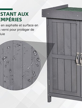 Armoire de jardin sur pied 2 portes étagère toit bitumé relevable