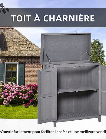 Armoire de jardin sur pied 2 portes étagère toit bitumé relevable