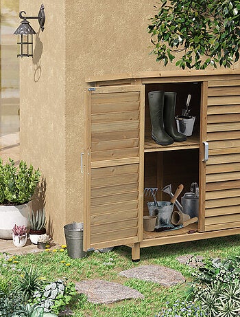 Armoire de jardin sur pied portes persiennes bois sapin autoclave vert