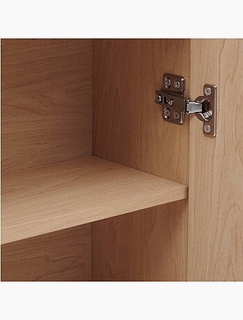 Armoire de salle de bain 2 portes avec miroir effet bois clair LIORA - Beige