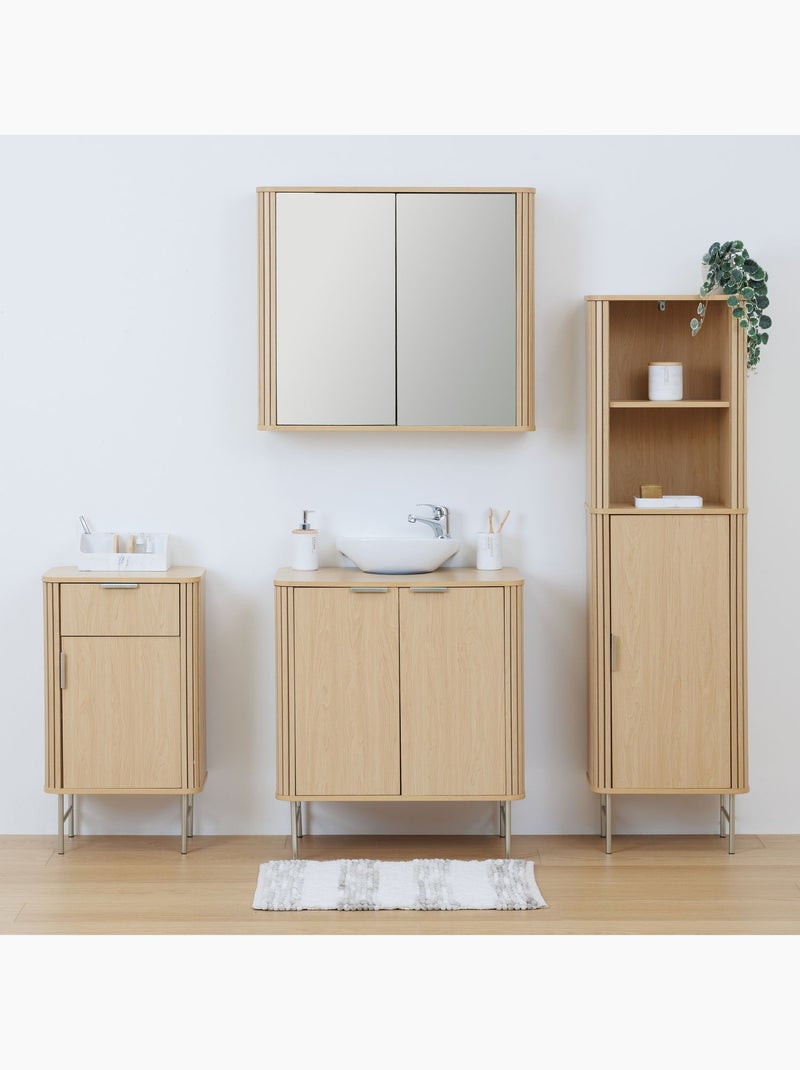 Armoire de salle de bain 2 portes avec miroir effet bois clair LIORA - Beige Beige - Kiabi