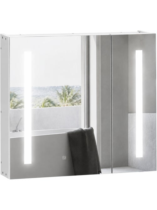 Armoire de toilette miroir lumineux led 2 portes 3 niv. Blanc - Kiabi