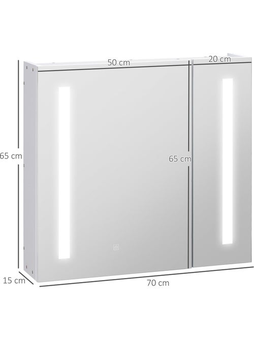 Armoire de toilette miroir lumineux led 2 portes 3 niv. Blanc - Kiabi