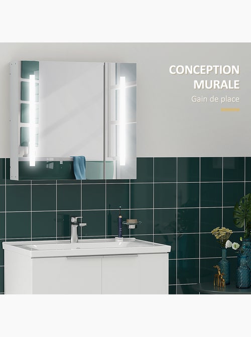 Armoire de toilette miroir lumineux led 2 portes 3 niv. Blanc - Kiabi