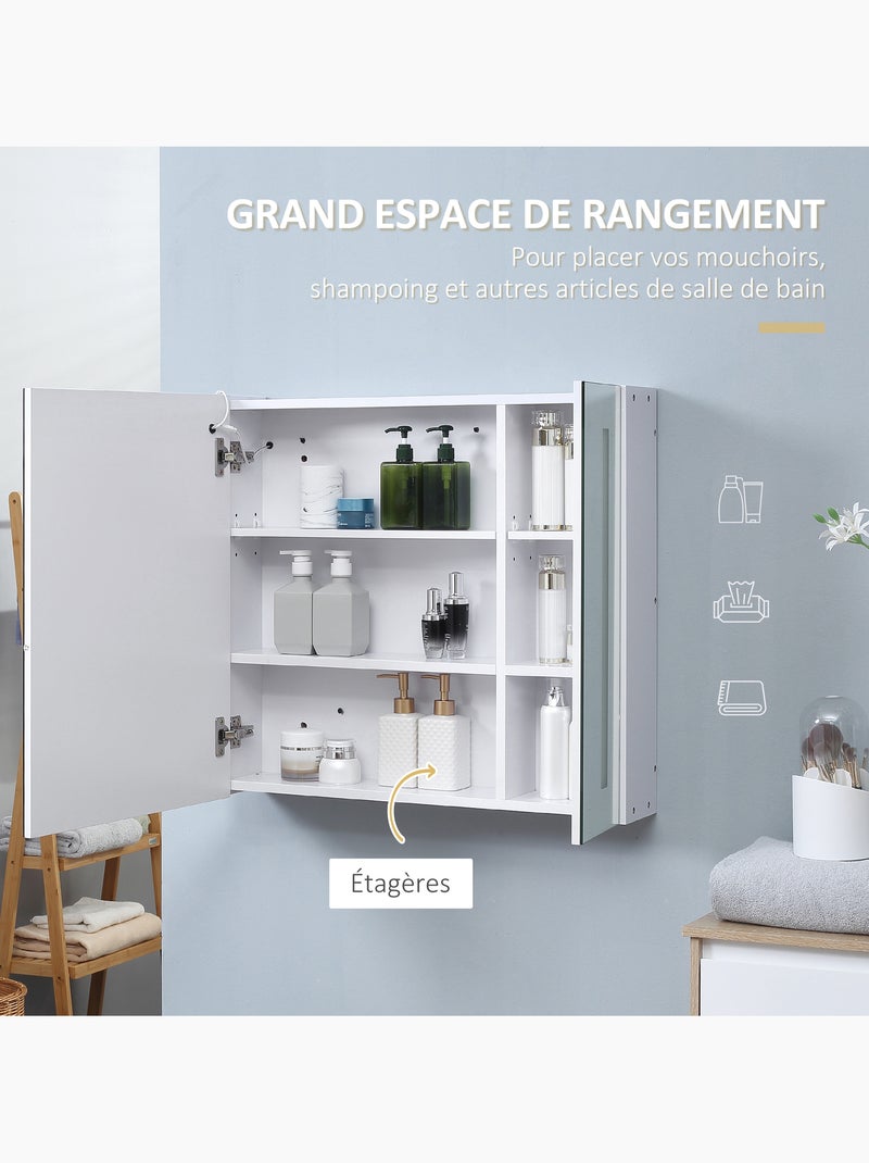 Armoire de toilette miroir lumineux led 2 portes 3 niv. Blanc Blanc Blanc - Kiabi