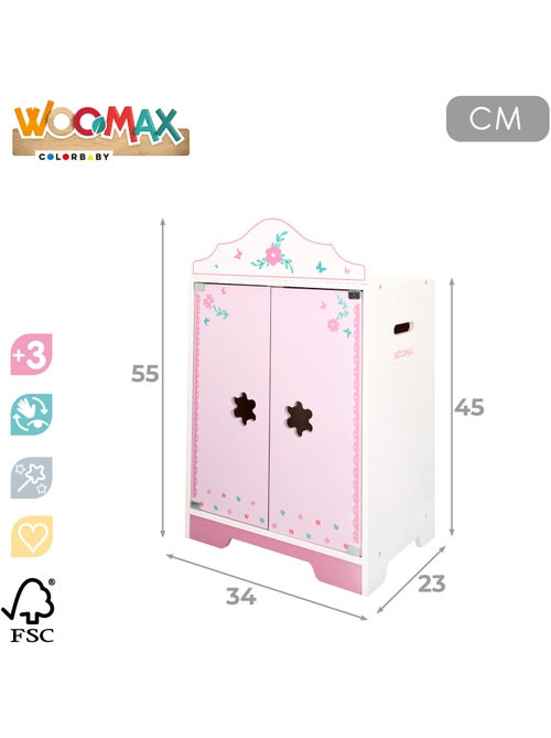Armoire en bois pour poupée avec cintres woomax - Kiabi