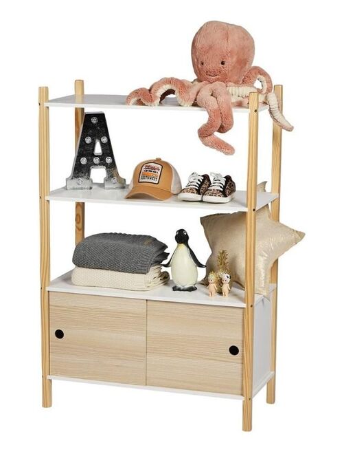 Meuble de rangement avec étagères et penderie en bois blanc et chant bois -  BABYPRICE - Blanc - Kiabi - 244.00€