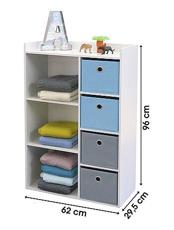 Armoire enfant 3 niches 4 tiroirs bleu gris Happy
