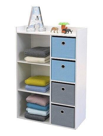 Armoire enfant 3 niches 4 tiroirs bleu gris Happy