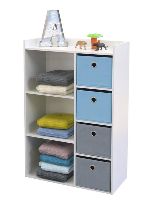 Armoire enfant 3 niches 4 tiroirs bleu gris Happy - Kiabi