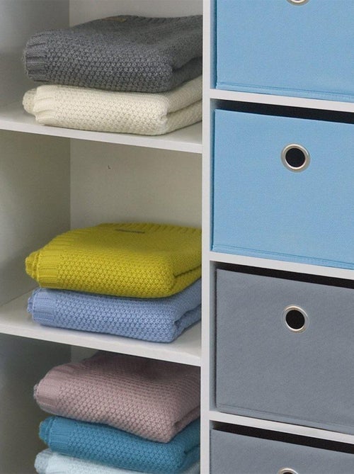 Armoire enfant 3 niches 4 tiroirs bleu gris Happy - Kiabi