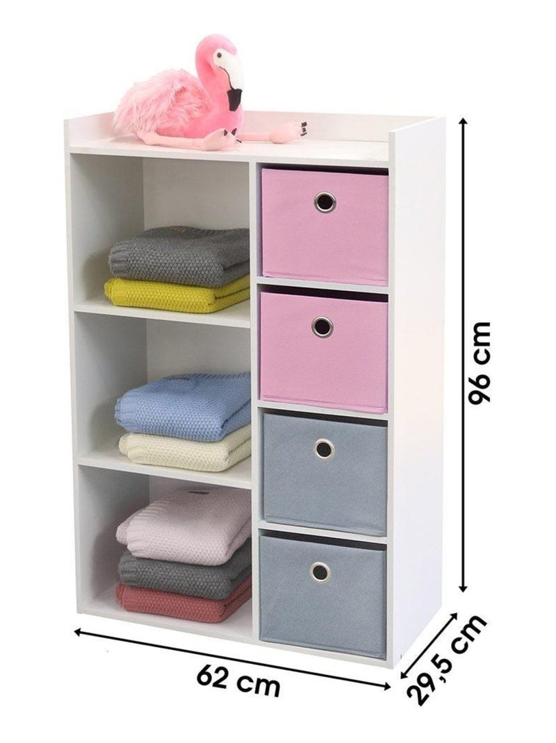 Armoire enfant 3 niches 4 tiroirs rose gris Happy Rose - Kiabi