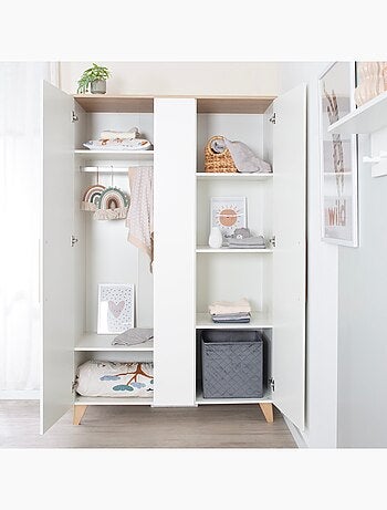 Armoire enfant minimaliste 2,5 portes avec rangements et penderie Leon Roba
