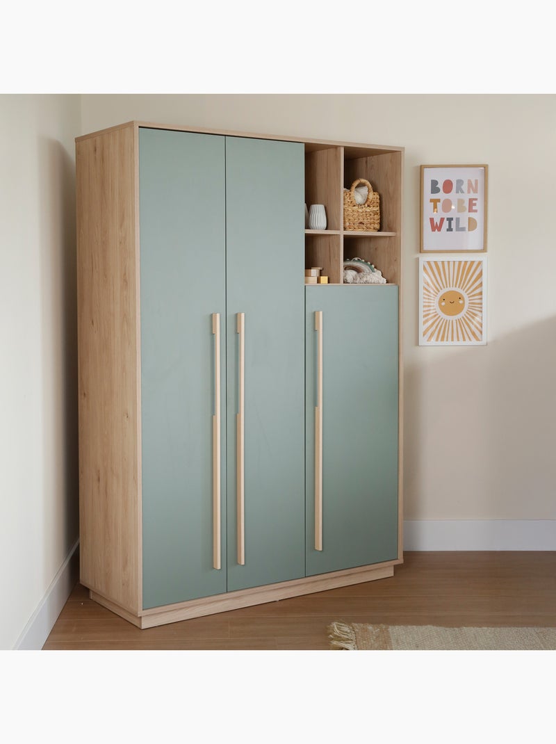 Armoire enfant minimaliste 3 portes avec rangements ouverts Selva Roba Vert/Rose - Kiabi