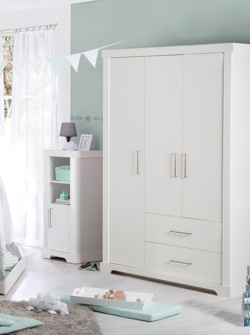 Armoire enfant rustique 3 portes 2 tiroirs 'Maxi' ROBA Blanc - Kiabi