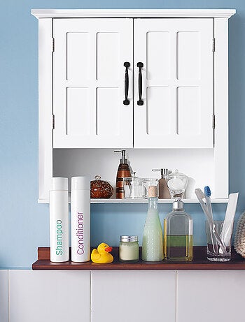 Armoire haute murale 2 portes 2 étagères niche blanc