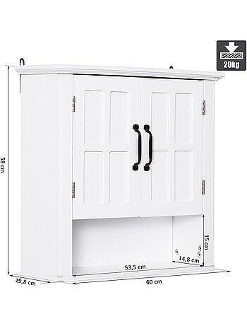 Armoire haute murale 2 portes 2 étagères niche blanc