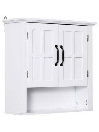 Armoire haute murale 2 portes 2 étagères niche blanc