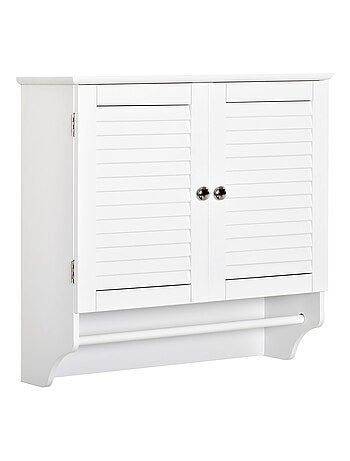 Armoire haute murale 2 portes persiennes avec étagère blanc