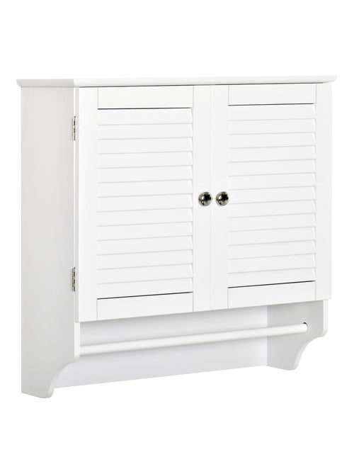 Armoire haute murale 2 portes persiennes avec étagère blanc - Kiabi Armoire haute murale 2 portes persiennes avec étagère blanc - Kiabi