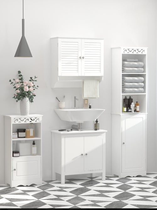 Armoire haute murale 2 portes persiennes avec étagère blanc - Kiabi Armoire haute murale 2 portes persiennes avec étagère blanc - Kiabi