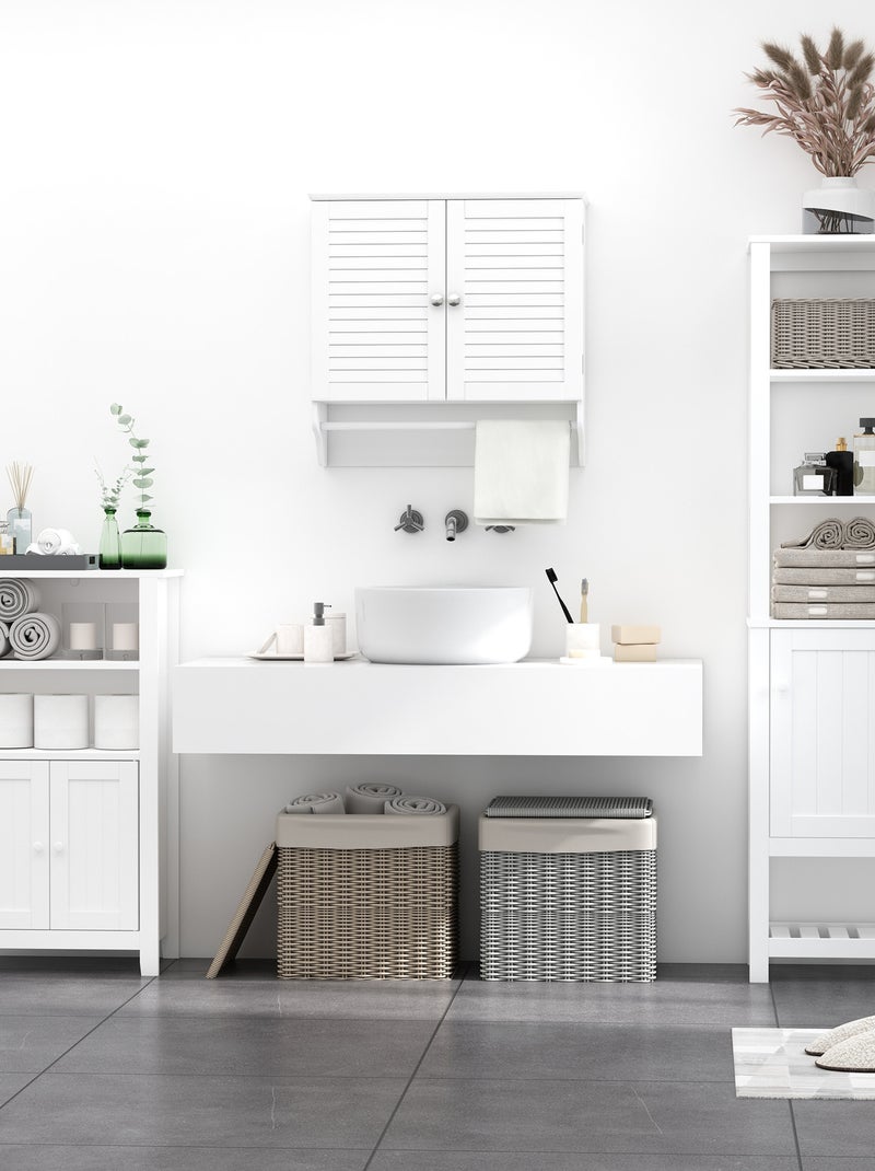 Armoire haute murale 2 portes persiennes avec étagère blanc Blanc Blanc - Kiabi