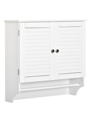 Armoire haute murale 2 portes persiennes avec étagère blanc