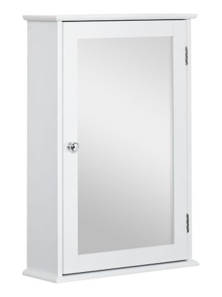 Armoire miroir de salle de bain 1 porte 2 étagères blanc