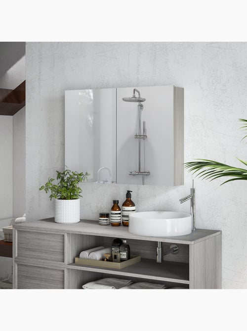 Armoire miroir de salle de bain 2 portes et étagères - Kiabi
