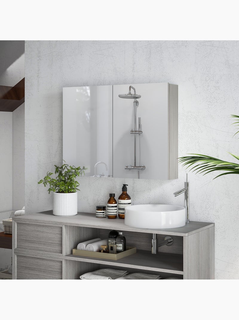 Armoire miroir de salle de bain 2 portes et étagères Gris - Kiabi