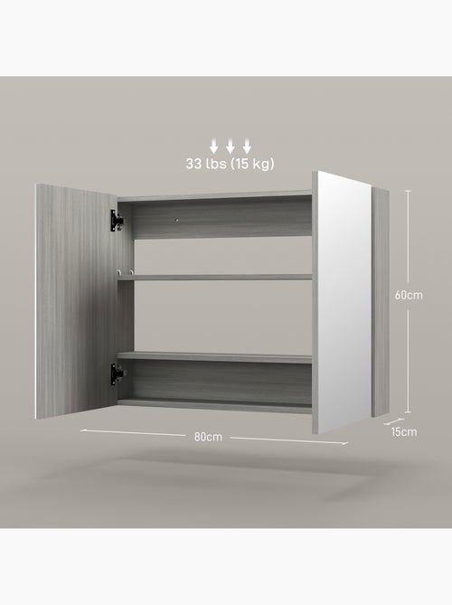 Armoire miroir de salle de bain 2 portes et étagères - Kiabi