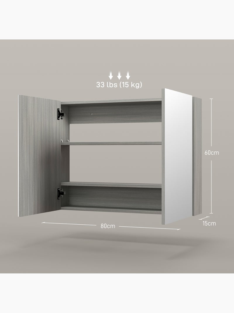 Armoire miroir de salle de bain 2 portes et étagères Gris - Kiabi