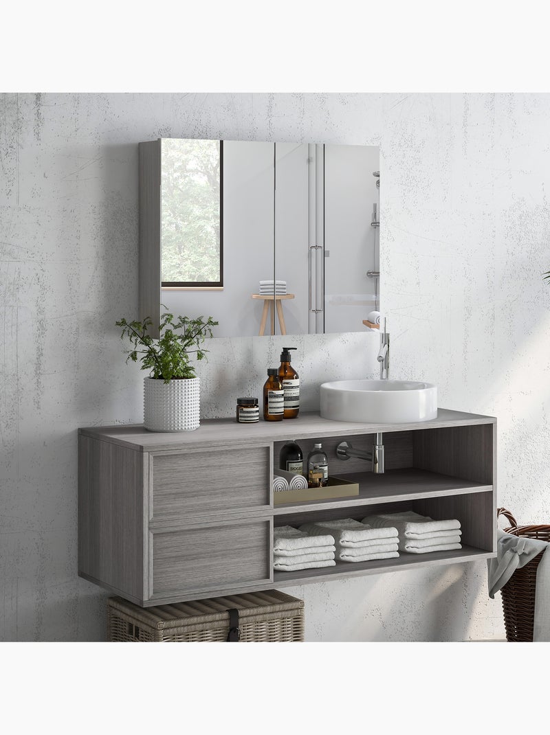 Armoire miroir de salle de bain 2 portes et étagères Gris - Kiabi