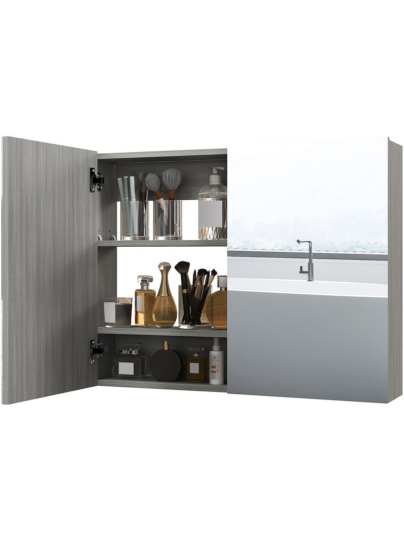 Armoire miroir de salle de bain 2 portes et étagères Gris - Kiabi